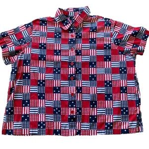 Ms. Lee Red White & Blue Plaid Short Sleeve Button Up Women's Shirt PXL Top Vtg